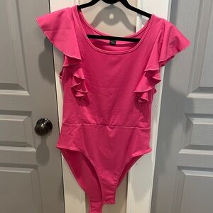 New Elegant Pink Ruffle Bodysuit